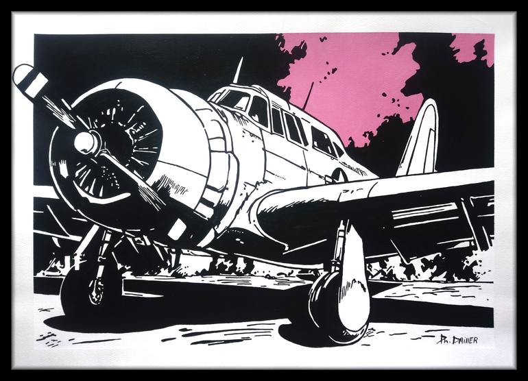 Original Black & White Transportation Painting by Philippe Dailler