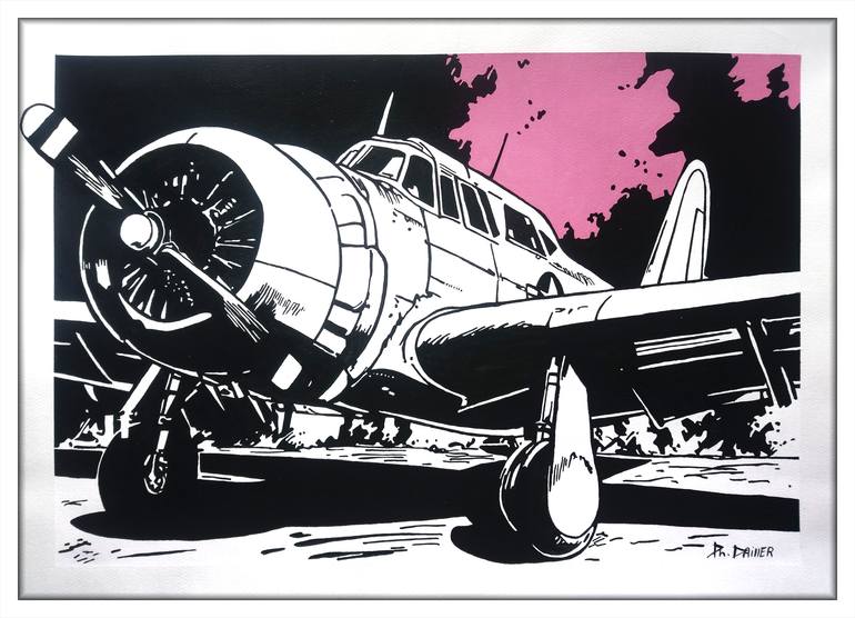 Original Black & White Transportation Painting by Philippe Dailler