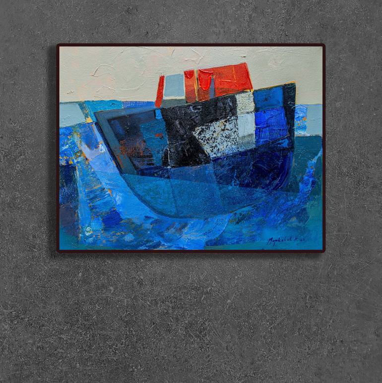 Original Abstract Expressionism Boat Painting by Nikola Markovic