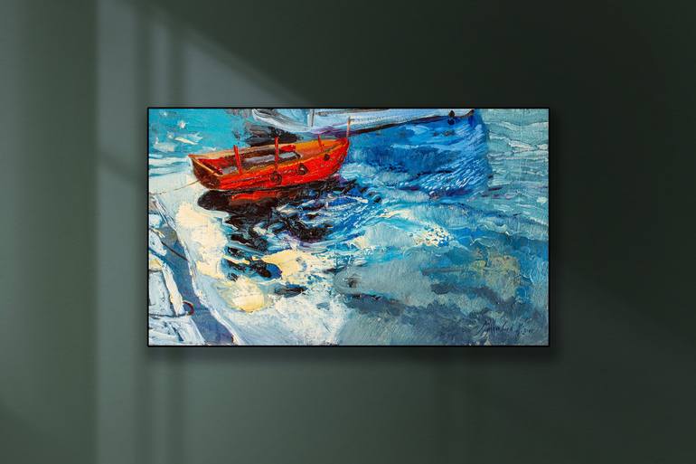 Original Impressionism Boat Painting by Nikola Markovic
