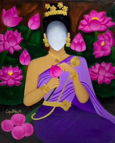 The Woman and her lotus flowers. thumb