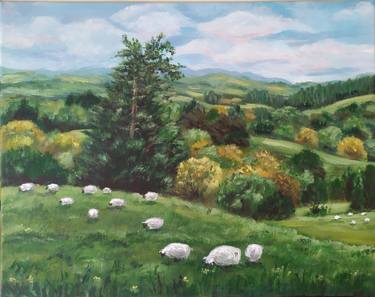 Sheep in a forest meadow thumb