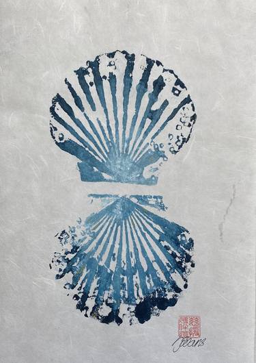 Anglesey Scallop Shell Duo Gyotaku Print thumb
