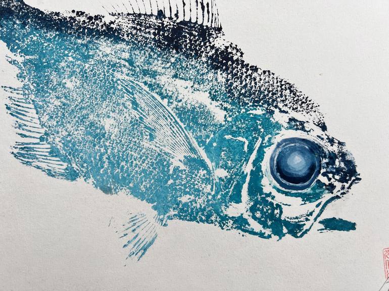 Original Realism Fish Printmaking by jane evans