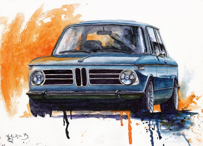 Vintage BMW 2002 Painting by Yura Burkowskiy | Saatchi Art