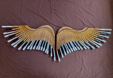 Angel Wings made from old piano keys on a hidden wooden base thumb