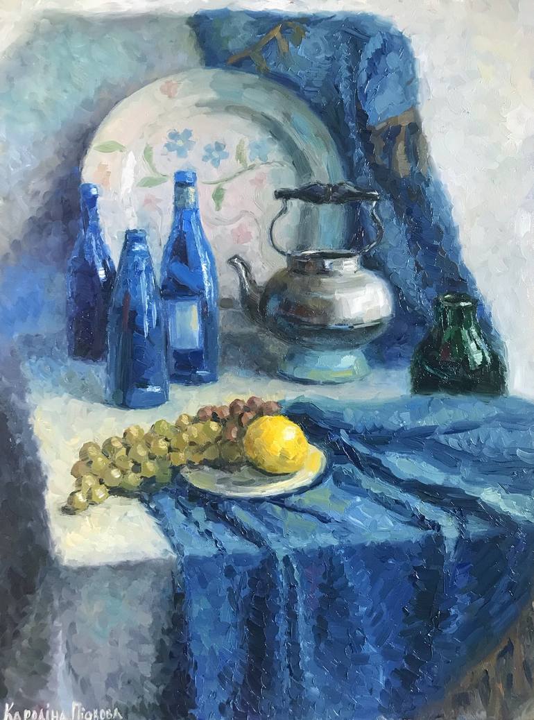 blue still life painting