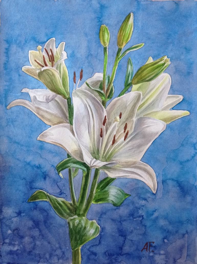 White lilies Painting by Anna Fabiyanska | Saatchi Art