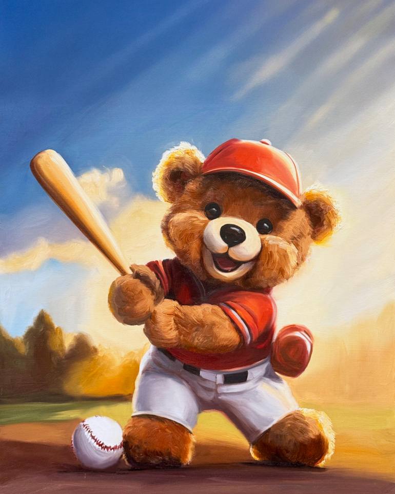Original Cartoon Painting by Paola Luther  Illustration Art on Canvas  Homerun