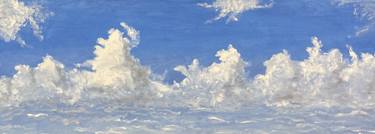 The blue sky with cumulus clouds. Oil painting thumb