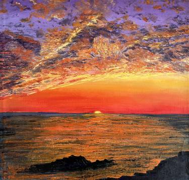 Orange sunset at the sea.Oil painting thumb