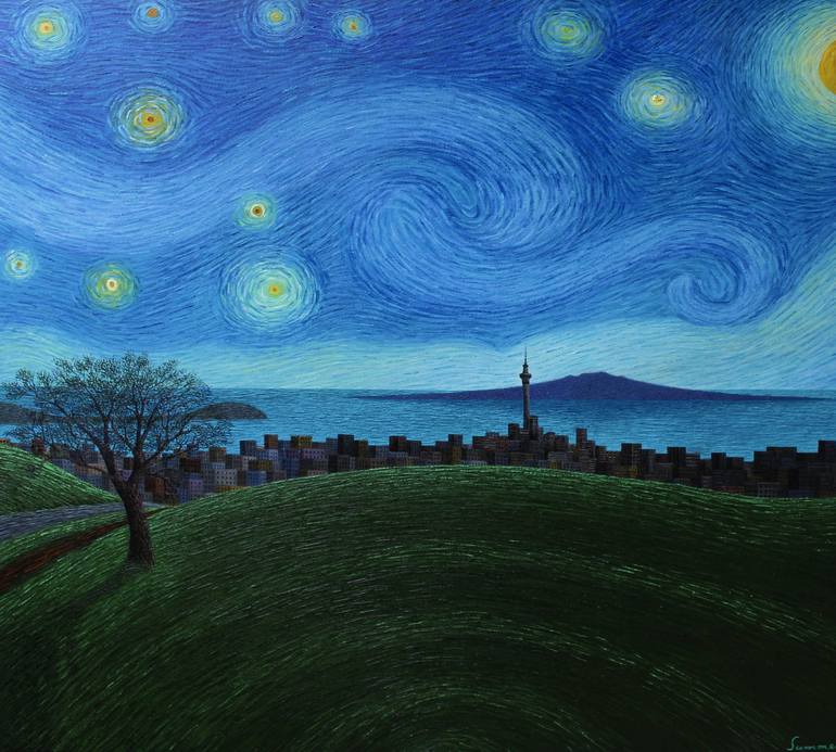 Starry Night Mt Eden II Painting by Justin Summerton | Saatchi Art