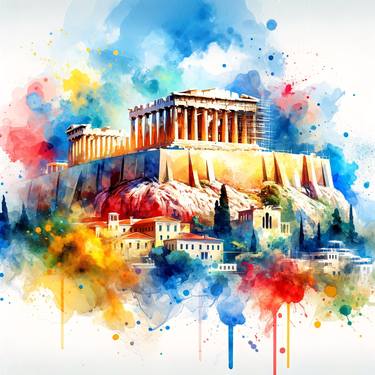 Water colour paingting of Athens and the Acrpolis thumb
