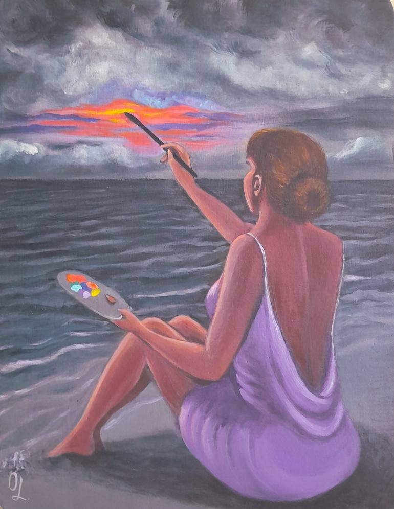 Original Beach Painting by Olena Lisova