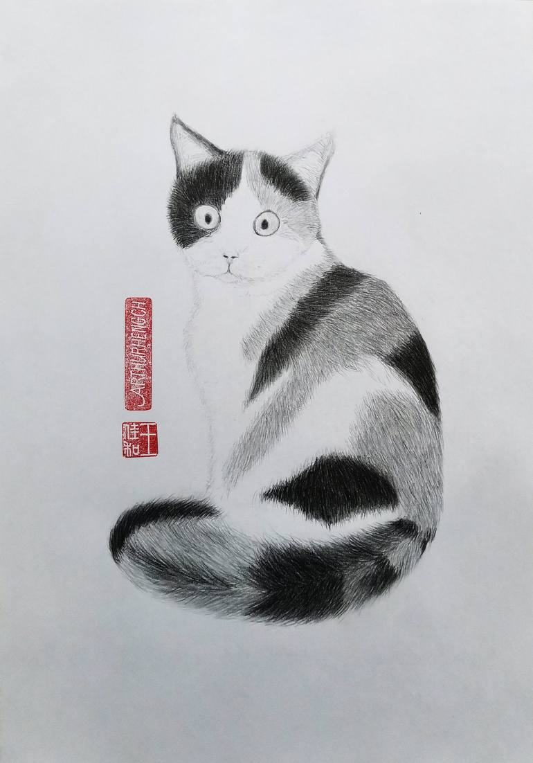 Calico Cat Drawing by Arthur Heng | Saatchi Art
