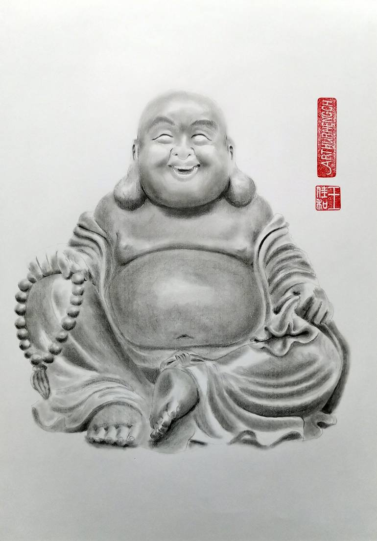 Laughing Buddha Drawing by Arthur Heng | Saatchi Art