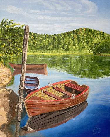 Original Impressionism Boat Paintings by Kostyantyn Popovenko