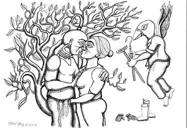 Original Fine Art Abstract Drawing by Johannes S H Bjerg