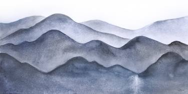 Mountain watercolor art Landscape print Grey Neutral decor thumb