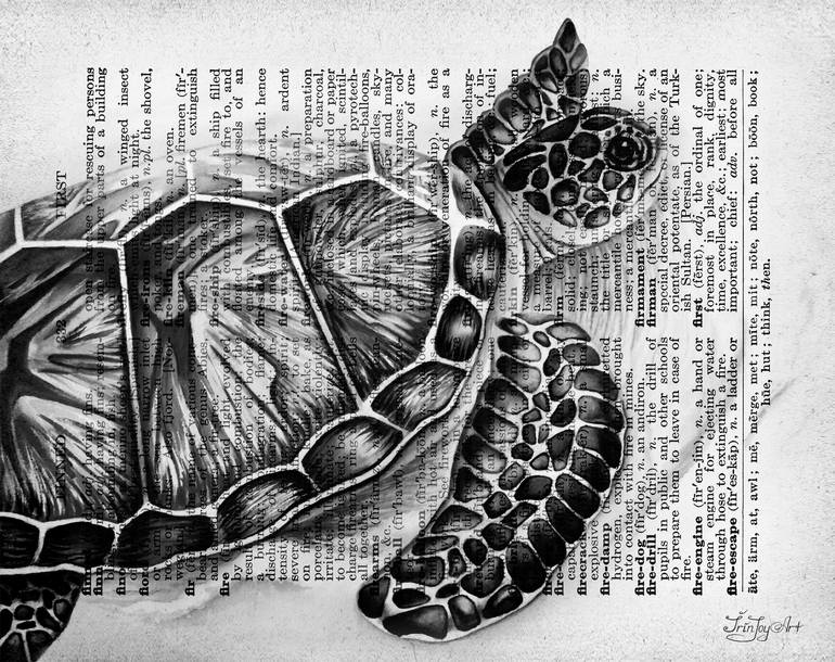 Black white abstract sea turtle art Canvas ocean animal Printmaking by  IrinJoyArt Art