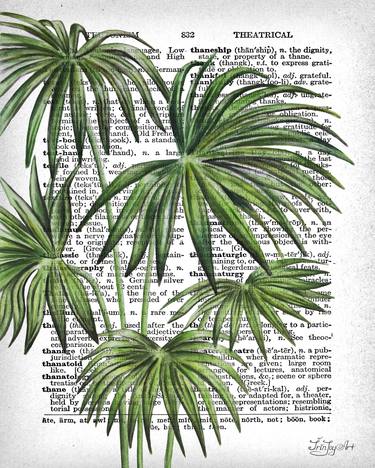 Dictionary Palm branch tropical coastal Vintage floral book page thumb