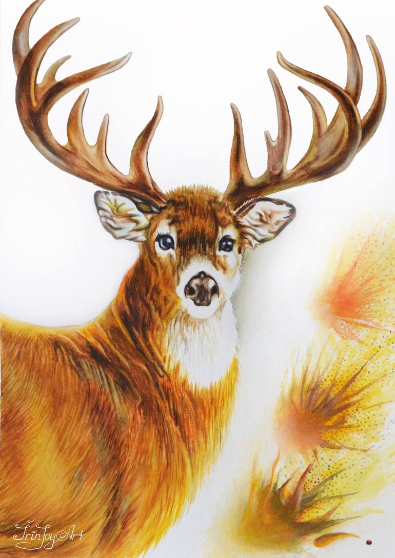 Deer Watercolor Painting Stag Elk Patronus Nursery Wall Art Decor