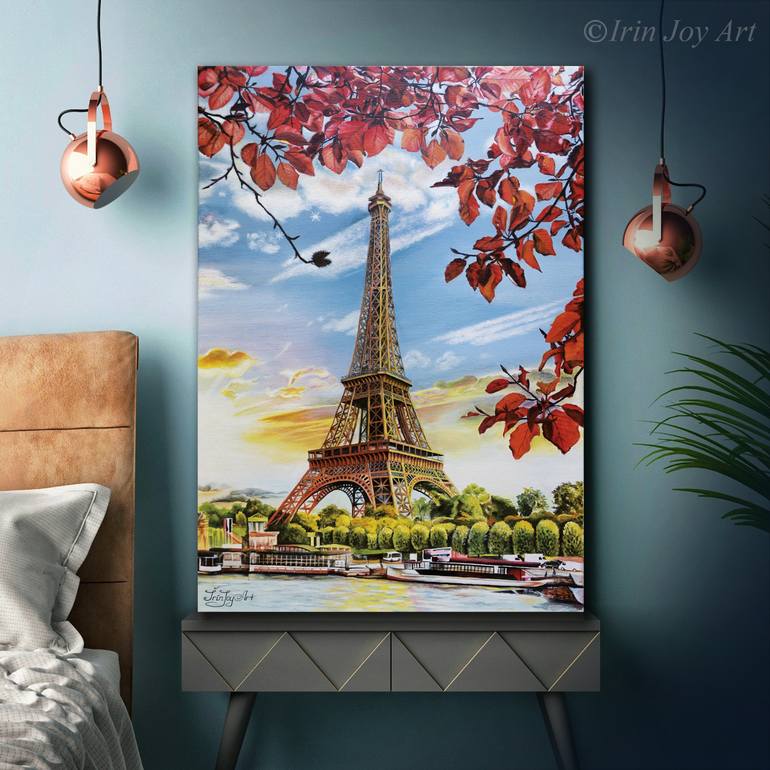 Paris Eiffel tower wall art Acrylic painting Canvas French decor ...