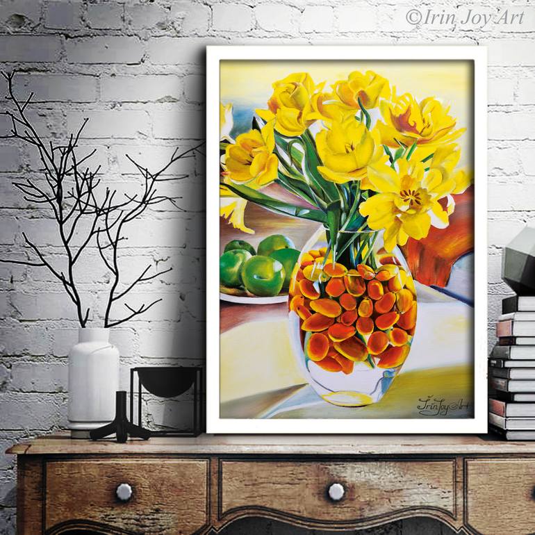 Original Art Deco Floral Painting by Irinjoyart Art