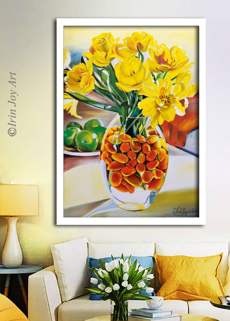 Original Art Deco Floral Painting by Irinjoyart Art