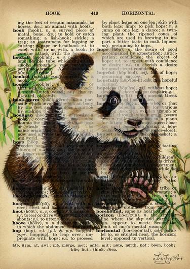 Panda bear animal print Dictionary retro wall art print Vintage thumb
