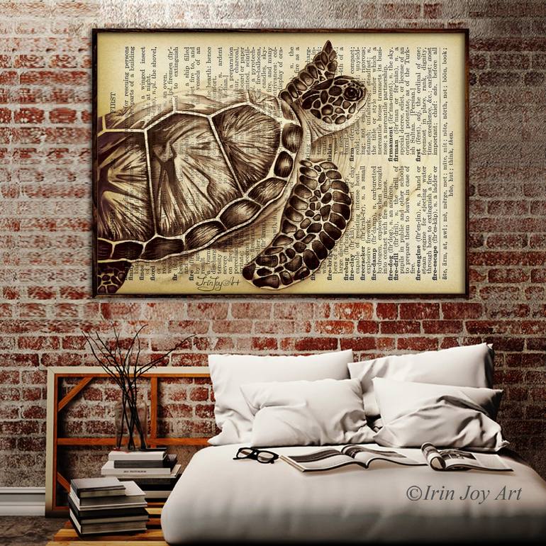 Black white abstract sea turtle art Canvas ocean animal Printmaking by  IrinJoyArt Art