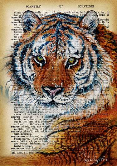 Tiger Safari Animal on Dictionary book page Vintage Wall Art Gift thumb