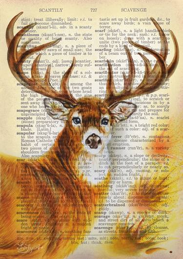 Deer reindeer art Сabin decor Stag poster Vintage Dictionary page thumb
