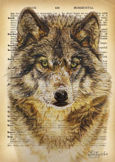 WOLF WATERCOLOR PAINTING VINTAGE DICTIONARY BOOK PAGE ART PRINT thumb