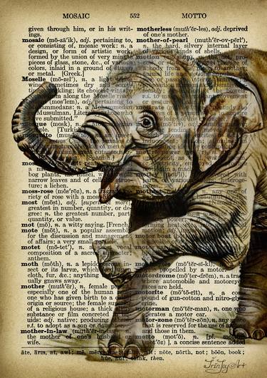ELEPHANT SAFARI AFRICAN ANIMAL DICTIONARY BOOK PAGE ANTIQUE thumb