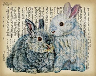 RABBIT BUNNY HARE BOOK PAGE VINTAGE ANTIQUE ANIMAL ART thumb