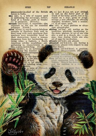 Cute panda bear animal bamboo dictionary book page wall art thumb