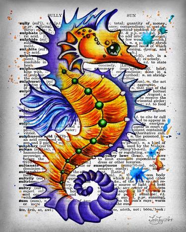 Seahorse watercolor ocean life dictionary art Nursery nautical thumb