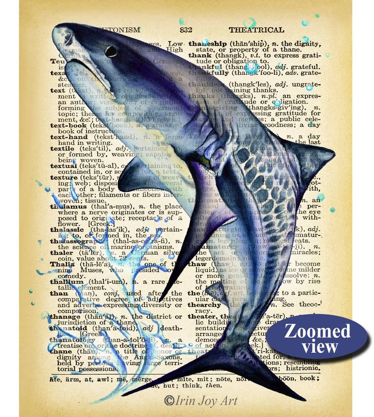 Great Whale Shark Gift Wall Art Print Vintage Dictionary Old 