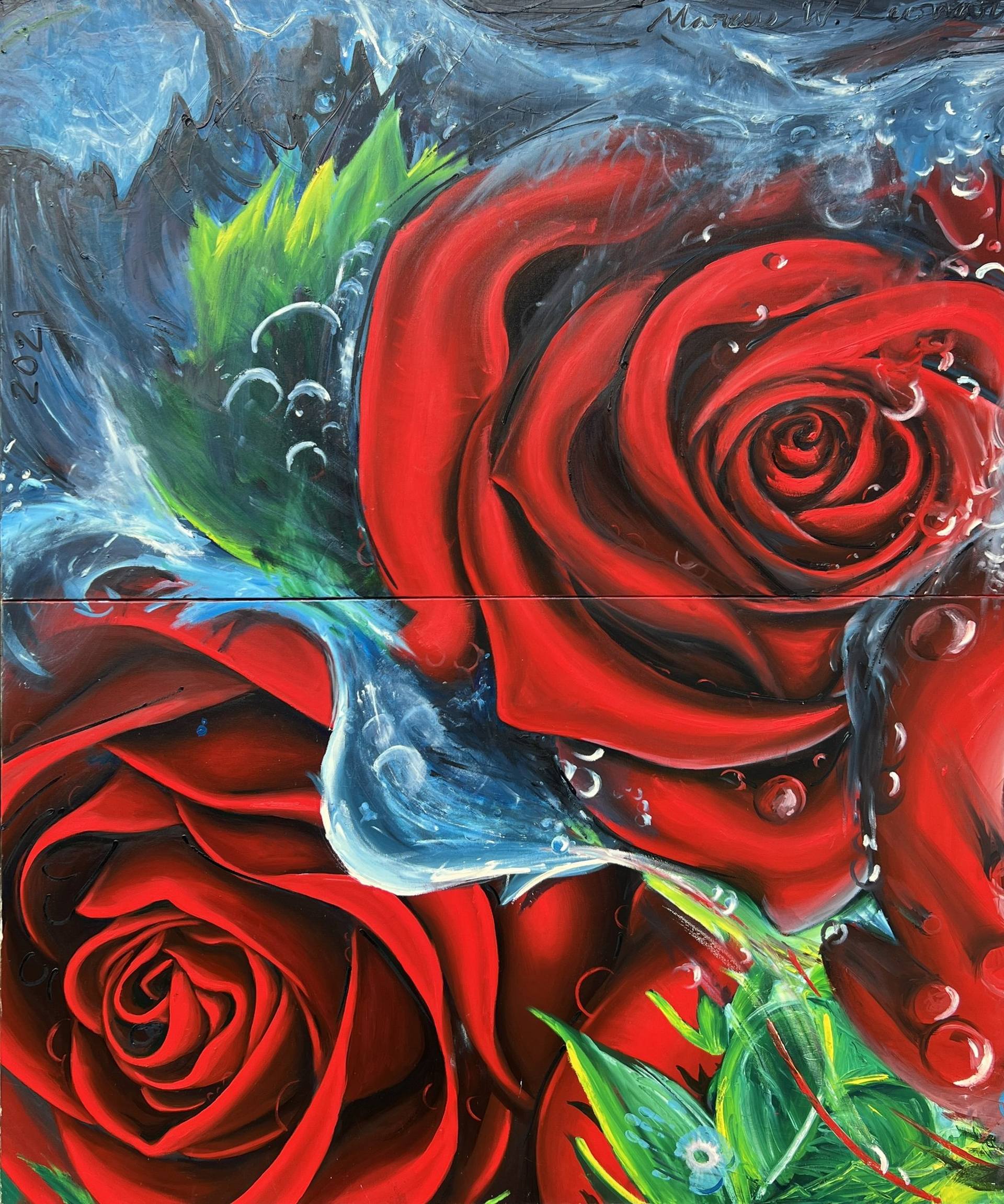 Twin Roses Painting by Marcus Leonard | Saatchi Art
