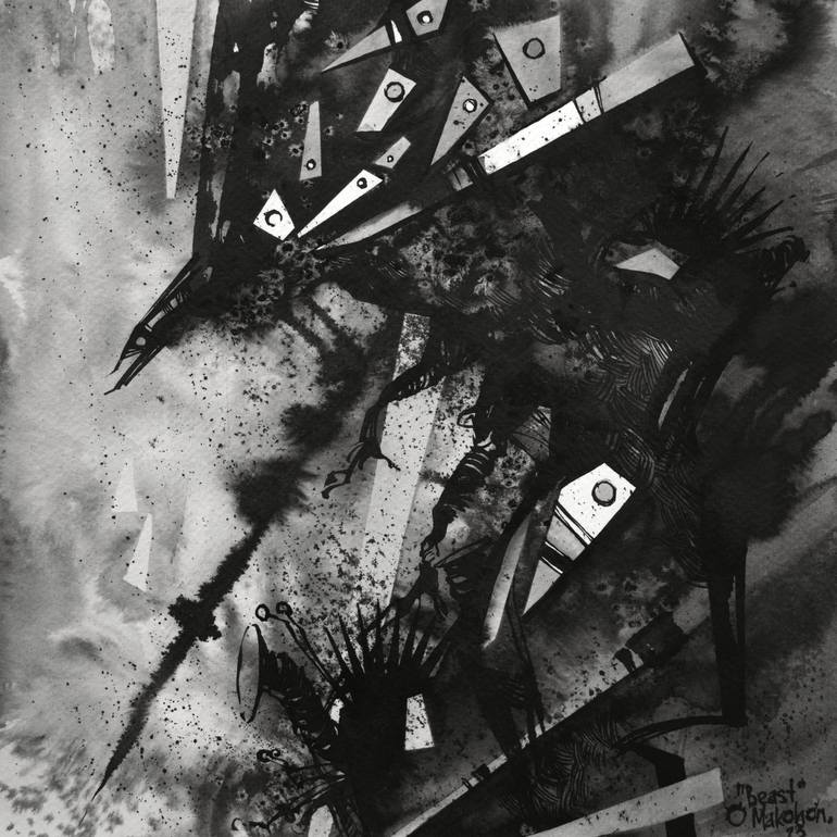 Original Black & White Abstract Painting by Alexander Makohon