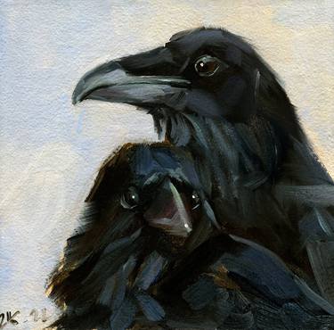 Ravens Couple Art Two Black Crows Birds Painting thumb