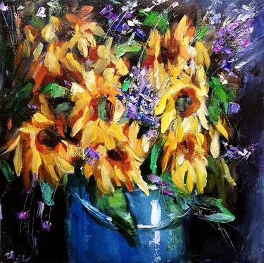 Sunflowers Still Life Painting Yellow Floral Bouquet Art thumb