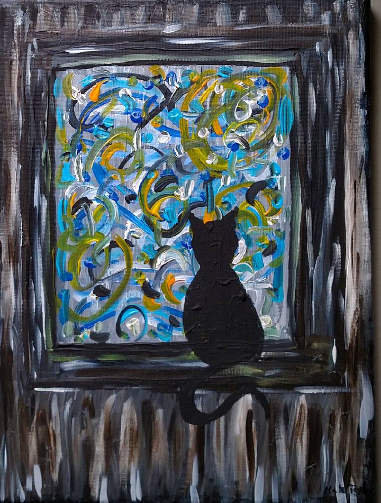 CAT IN THE WINDOW II Painting by Kate Taylor | Saatchi Art