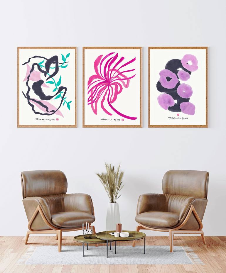 Modern Living Room With Abstraction Art Prints Drawing by Paris Kyoto