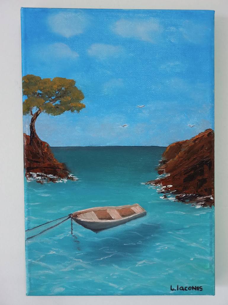 Original Fine Art Boat Painting by Liliia Iaconis