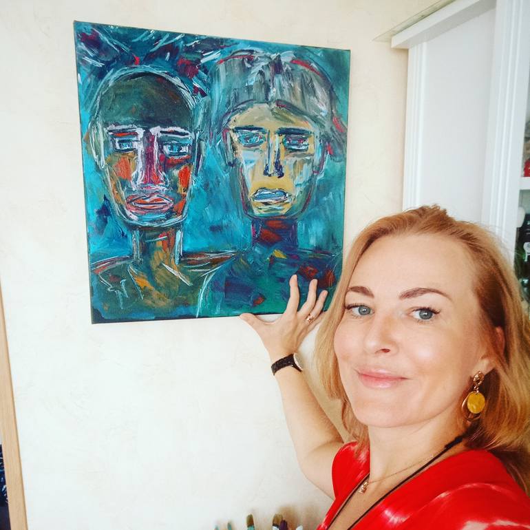 Original Abstract Expressionism Men Painting by Natalya Mougenot