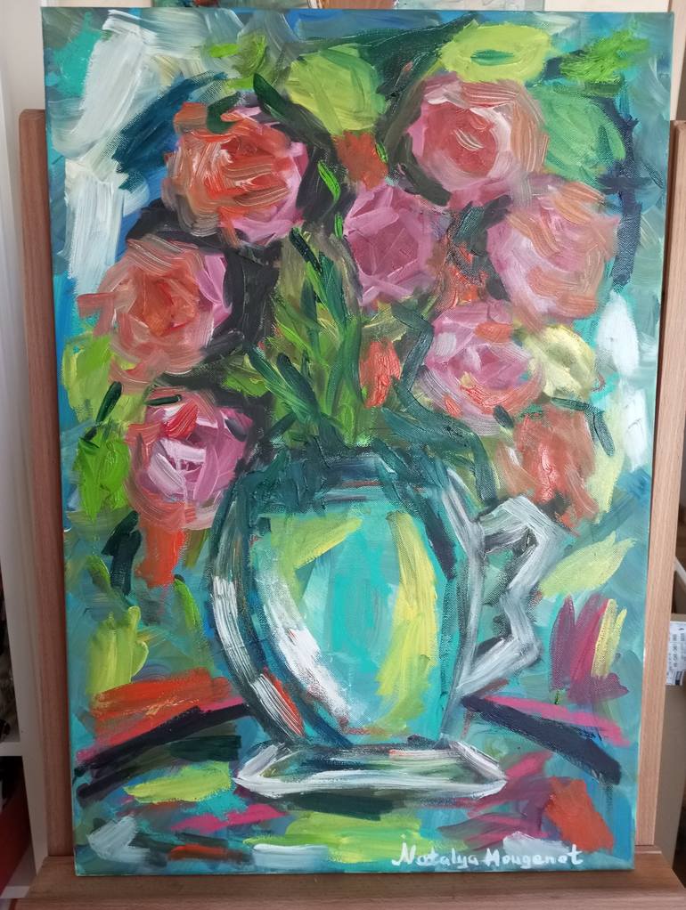 Original Abstract Expressionism Floral Painting by Natalya Mougenot