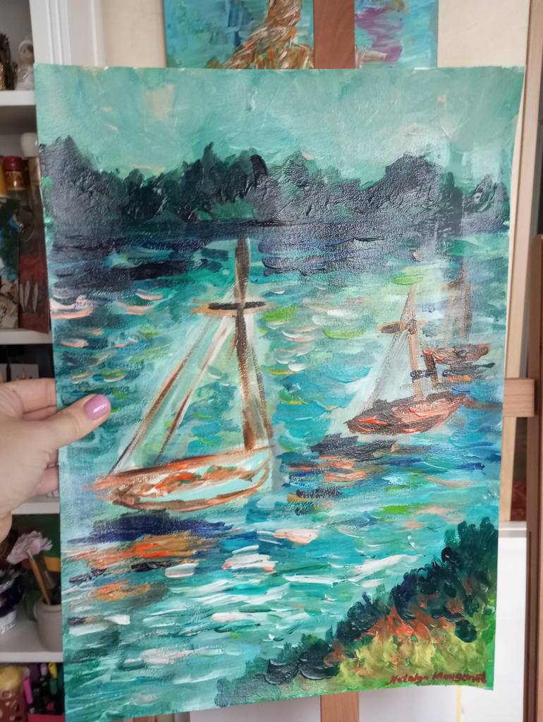 Original Abstract Expressionism Seascape Painting by Natalya Mougenot