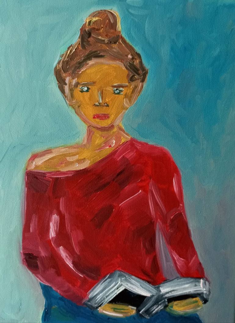 Original Women Painting by Natalya Mougenot | Expressionism Art on Canvas | "Meditation" ( contemporary painting of a woman with a book)